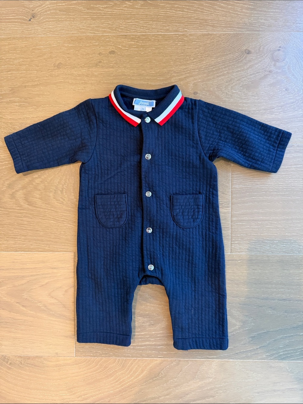 Jacadi Navy Footed One-Piece with Red and White Trim